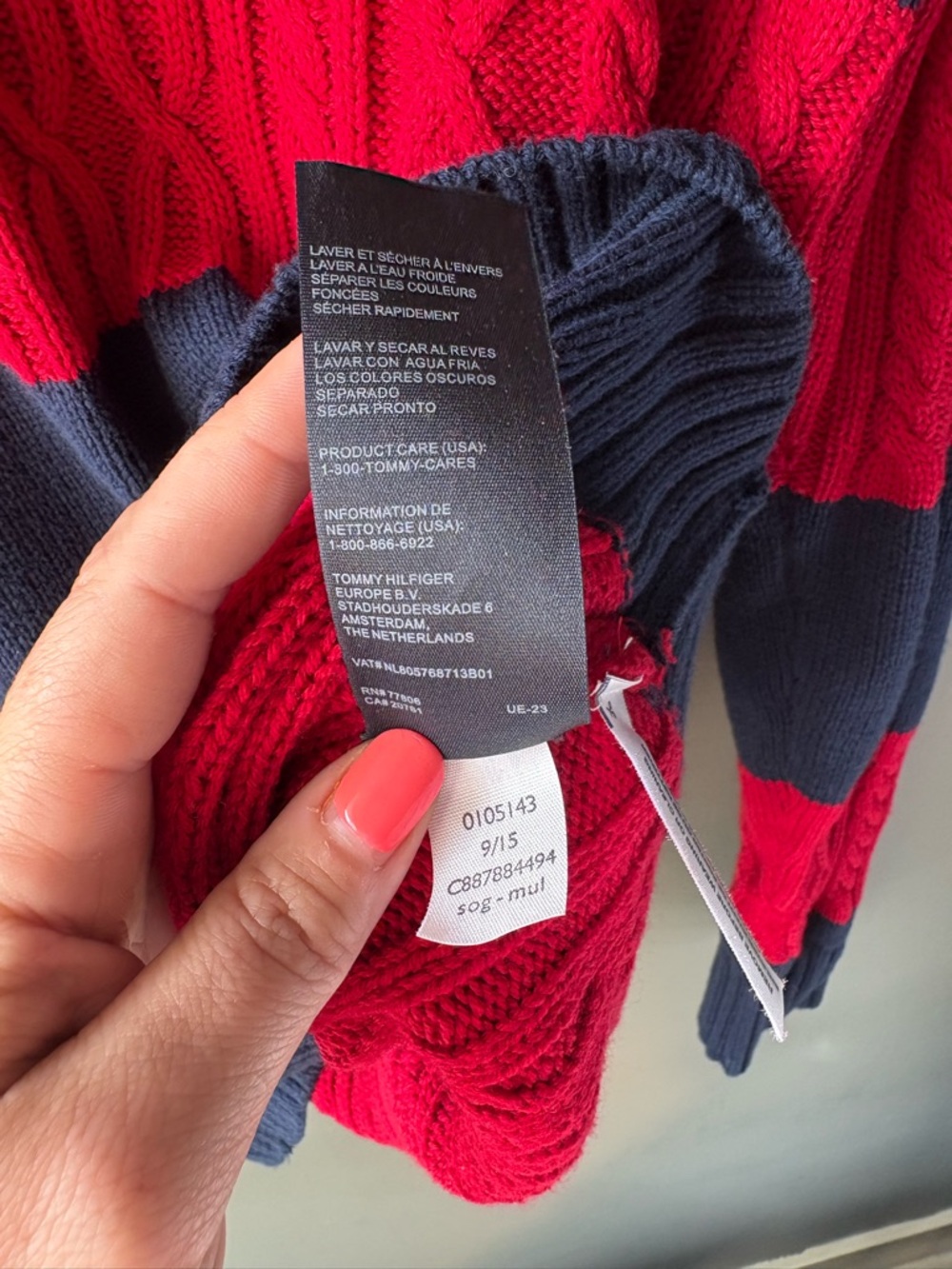 Tommy Hilfiger Cable Knit Sweater XXL Red Navy Striped Classic Logo - Picture 7 of 8